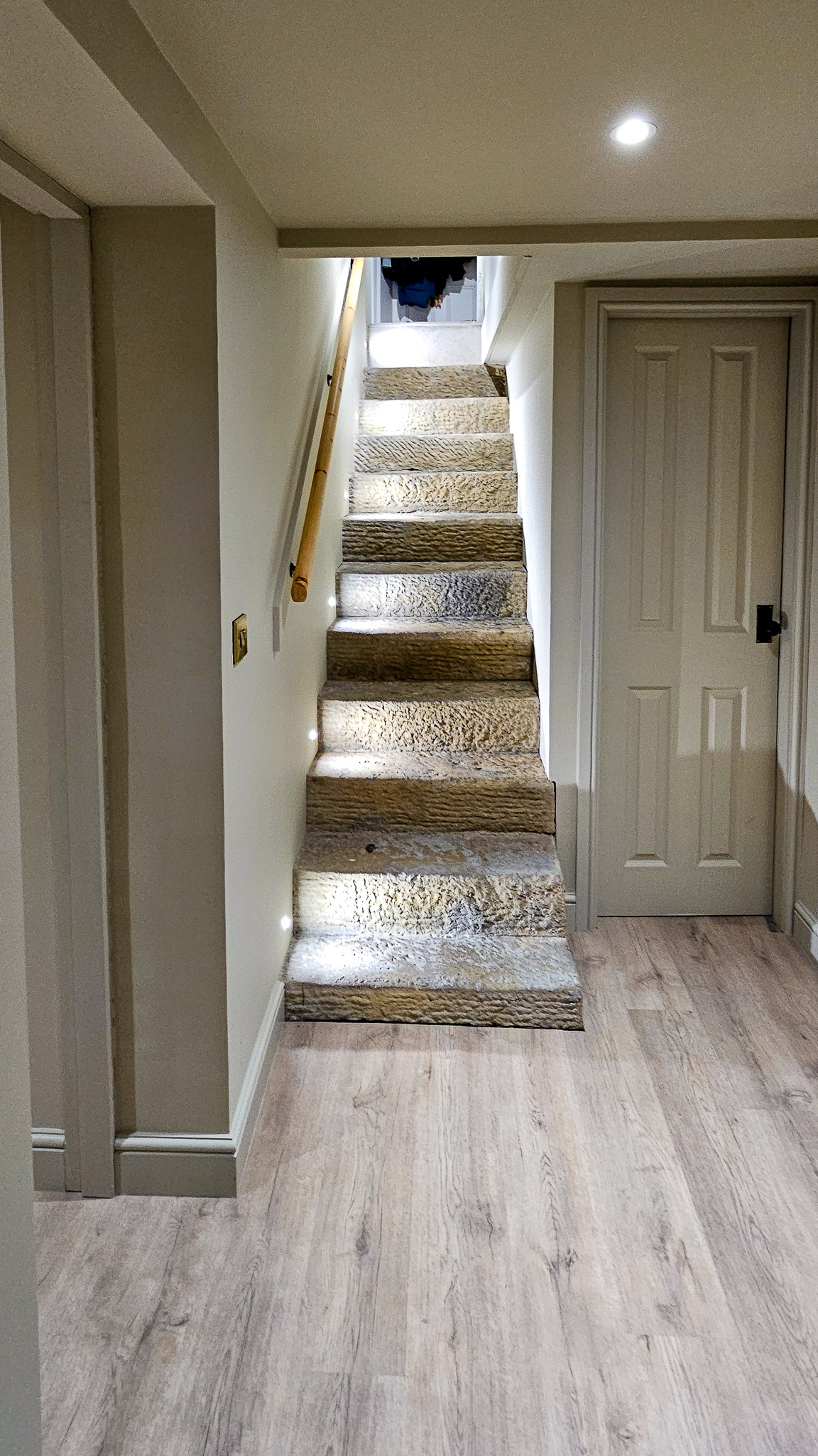 Stone stairs Lit stone stairs from a basement conversion in Saddleworth